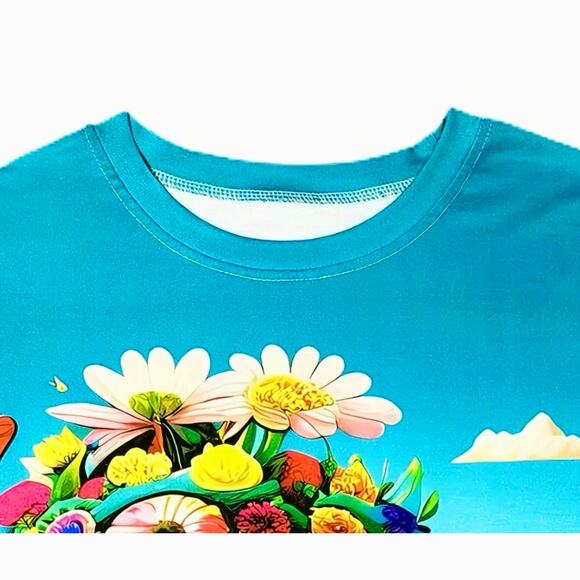 Vibrant Casual Crew Neck Short Sleeve 70s Bug & Flowers T Shirt Multiple Sizes - Picture 5 of 8